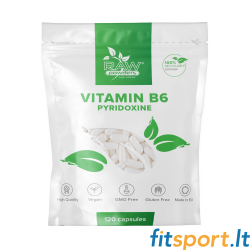 Raw Powders B6 Pyridoxine (vitaminas B6) 120 kaps. 